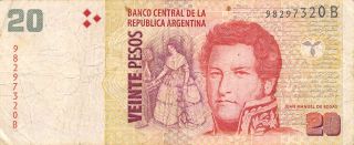 Argentina 20 Pesos Nd.  1999 P 349 Series B Circulated Banknote M9 photo