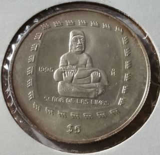 1996 Mexico ☆ 5 Pesos.  Senor De Las Limas ☆ 1oz.  Silver.  999 ☆ Pre Columbian photo
