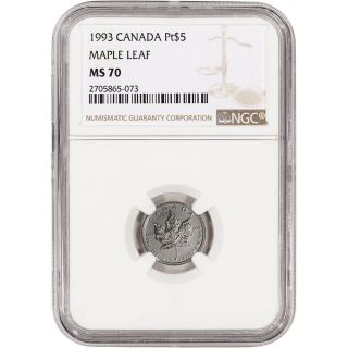 1993 Canada Platinum Maple Leaf (1/10 Oz) $5 - Ngc Ms70 photo