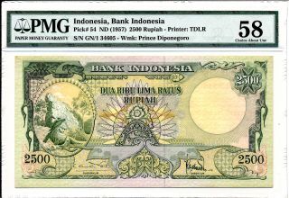 Bank Indonesia Indonesia 2500 Rupiah Nd (1957) Pmg 58 photo