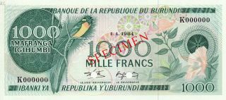 Banque De La Republique Burundi 1000 Francs 1984 Specimen Choice Unc photo