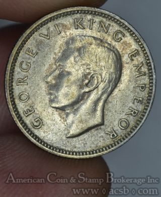 Zealand 6 Pence 1941 Au,  Silver Km 8 6p George Vi Huia Bird Key Date photo