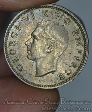 Zealand 6 Pence 1942 Au/unc Silver Km 8 6p George Vi Huia Bird Key Date Q83 photo