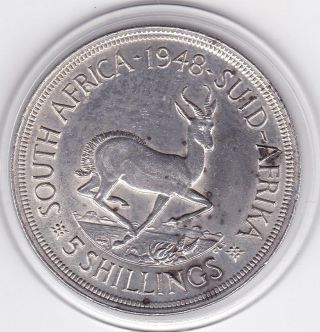 South Africa 1948 King George Vi Five Shillings (5/ -) Large Silver Coin photo