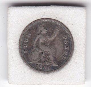 Queen Victoria 1854 Four Pence (groat) Coin (92.  5 Silver) photo