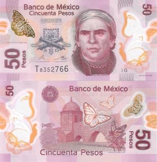 Mexico 50 Peso (25.  4.  2013) - P123ac/series T,  Prefix G/polymer Unc photo
