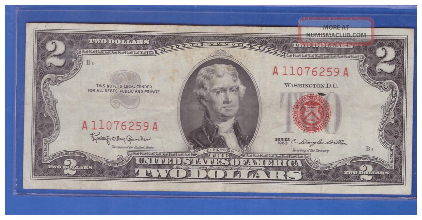 1963 $2 Dollar Bill Old Us Note Legal Tender Paper Money Currency Red Seal A745 Small Size Notes photo