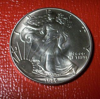 1986 American Silver Eagle $1 Coin.  999 Silver Ounce 1 Oz Inaugural Year photo