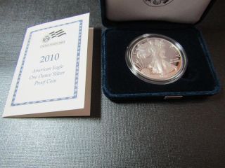 2010 - W $1 American Silver Eagle Proof 75 -.  999 Fine Silver - Ogp And photo