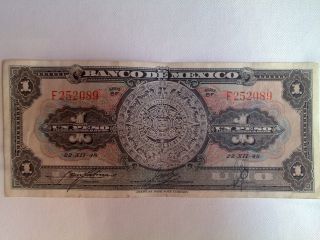 1 Peso Mexico Banknote 1948 Cir.  Abnc photo