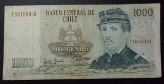 Chile Banknote 1000 Pesos,  Pick 154c F,  1990 photo