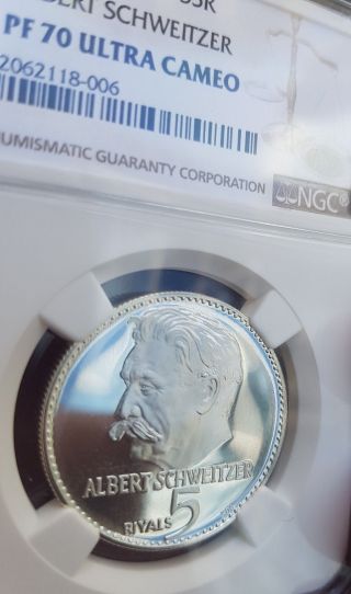 Ajman Uae French - German Albert Schweitzer Silver Coin (ngc Pf 70 Ultra Cameo) photo