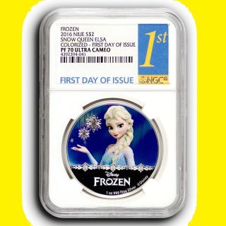 2016 Niue 1 Oz Colorized Disney Princess Elsa Ngc Pf70 First Issue Pop 56 Only photo