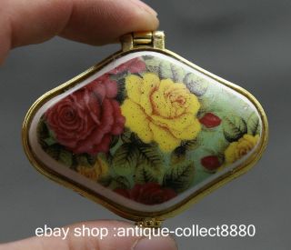 57mm China Colour Porcelain Beauteous Reddish Yellow Flower Foliage Jewelry Box photo
