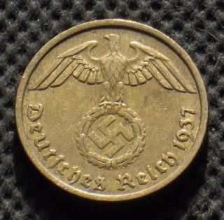 Old Coin Nazi Germany 10 Reichspfennig 1937 A Berlin Swastika Iii Reich (1) photo