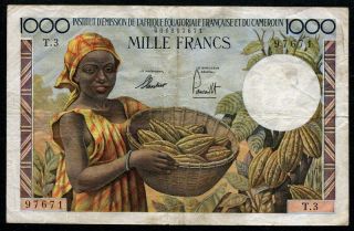French Equatorial Africa 1957,  1000 Francs,  P34,  Vf photo