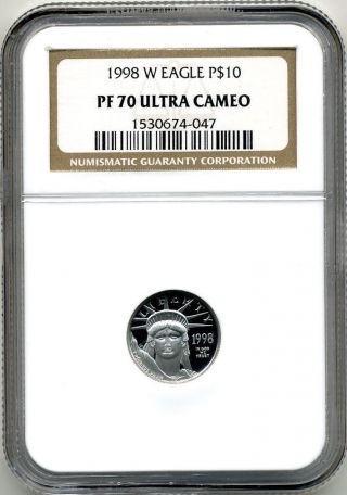 1998 - W American Platinum Eagle $10.  00 Ngc Pr70 Uc photo