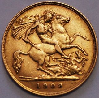 Great Britain Gold Coin.  1/2 Sovereign 1909 Edward Vii.  Km 804 photo