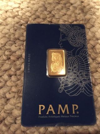 (1) 5 Gram 999.  9 Fine Gold Bar Pamp Serial Numbered 24k 5g photo