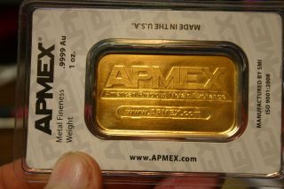 Apmex Gold Bar, .  9999 Gold Content 1oz In Assay Tep photo
