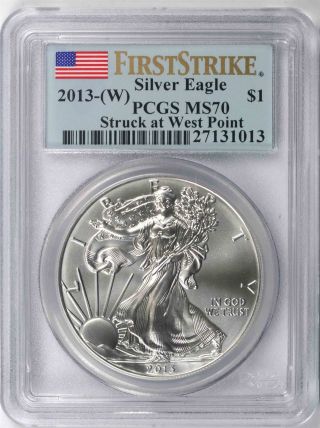 2013 - (w) American Silver Eagle $1 Pcgs Ms70 West Point First Strike photo