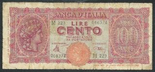 Italy 1943 Hundred Lira Banknote,  Ww Ii 3482 
