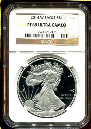 2014 W Ngc Pf69 Ultra Cameo Us American Silver Eagle Proof 1oz Silver Dollar photo