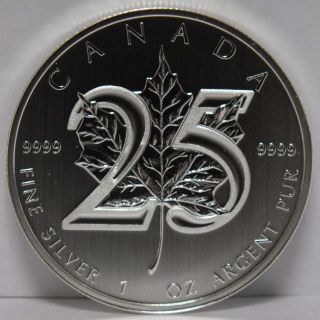 Canada 2013 Maple Leaf $5 Coin.  9999 Silver 1 Oz Troy - 25th Anniversary - Jr721 photo