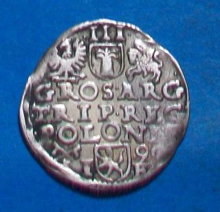 Poland 3 Groschen 1590 I F Old & Very Rare Silver Coin photo