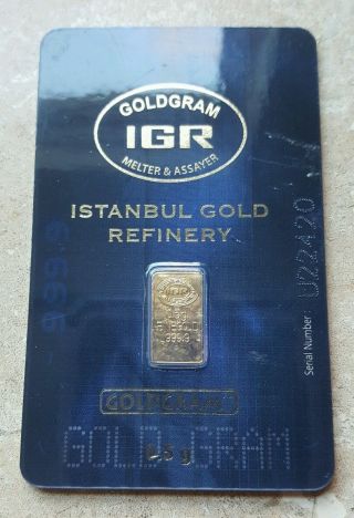 Igr Istanbul.  5 Gram 999.  9 Gold Bar - Assay 24k Gold Mini Bullion Ingot photo