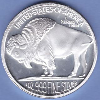 Silver Buffalo & Indian Head Silver Round 1oz 999 Fine Silver Usa Troy Ounce photo