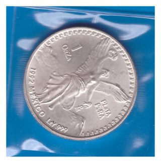 1992 1oz Silver Mexican Libertad (brilliant Uncirculated) Real Coin F812 photo