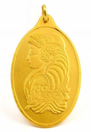 Pamp Suisse Lady Fortuna 1 Troy Ounce.  9999 Fine Gold Oval Bar Pendant photo