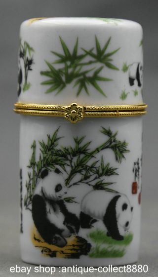 80mm Chinese Colour Porcelain Two Panda Bamboo Forest Cylindrical Coccoloba photo
