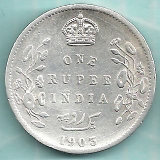 British India - 1903 - King Edward Vii - One Rupee - Rare Variety Silver Coin photo