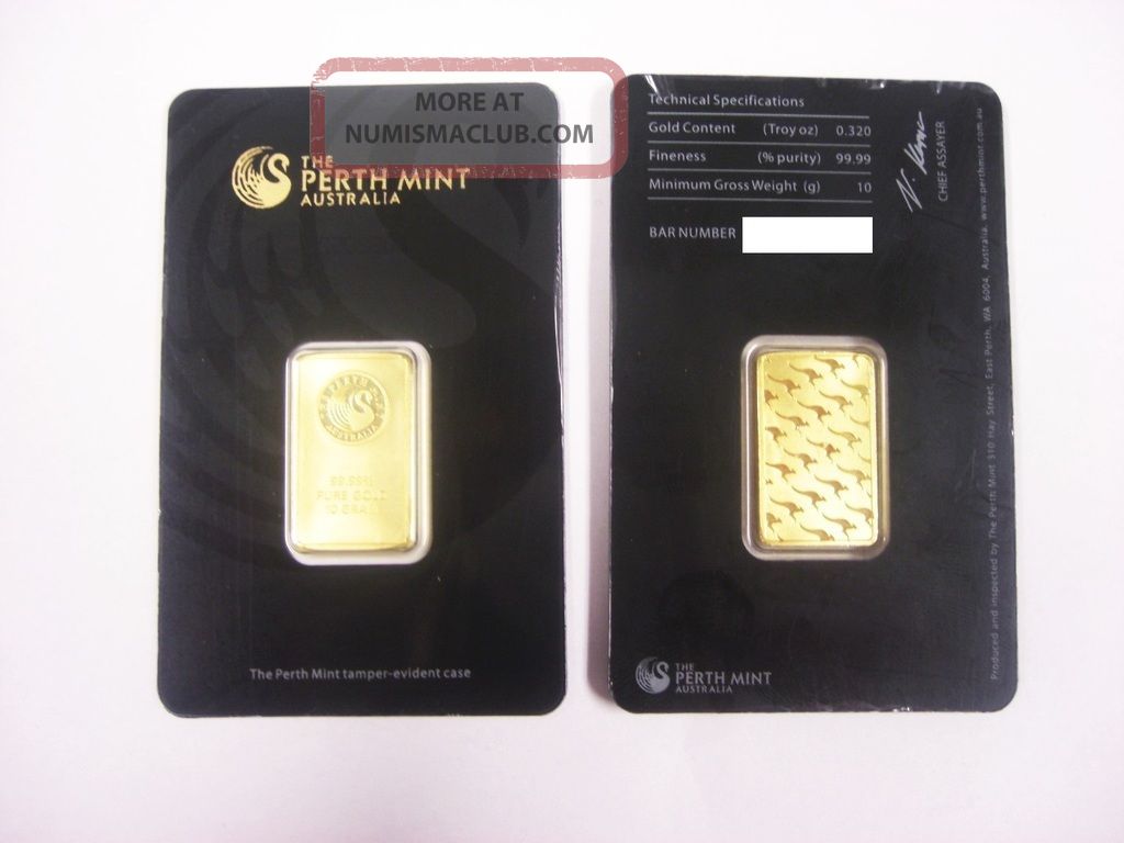 10 Gram Perth Gold Bar. 9999 Fine (in Assay)
