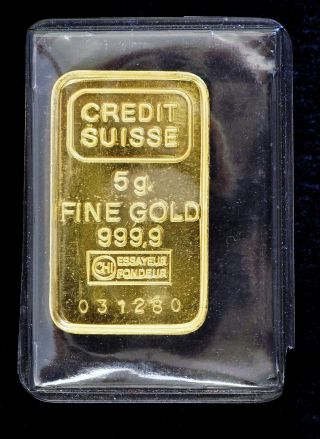 Credit Suisse 5grams 999.  9 Fine Gold Bar In Government Holder (02670) photo