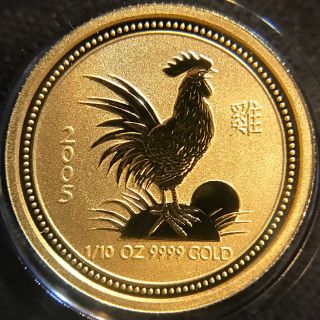 2005 Year Of The Rooster 1/10oz Gold - Perth Lunar Series I - 1/10 Oz 9999 Fine photo