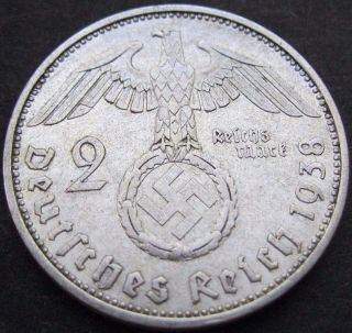Ww2 German 1938 - A 2 Rm Reichsmark 3rd Reich Silver Nazi Coin (rl 677) photo