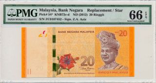 Bank Negara Malaysia 20 Ringgit Nd (2012) Replacement Note Pmg 66epq photo
