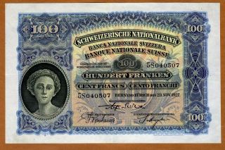 Switzerland,  100 Francs,  1927,  Pick 35 (35d),  Xf photo