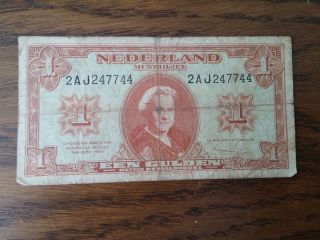 1945 Netherlands Paper Money - One Gulden Banknote photo