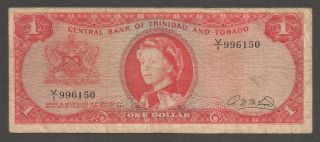 Trinidad & Tobago 1 Dollar 1964; Vg,  P - 26; Queen Elizabeth Ii; Signature Mcleod photo