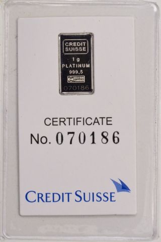 Credit Suisse 1 Gram Platinum Bar W/coa photo