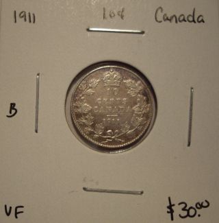 B Canada George V 1911 Silver Ten Cents - Vf photo
