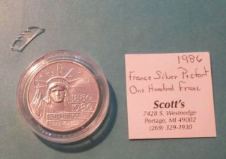 1986 Statue Of Liberty 100 Franc Silver Piedfort photo