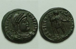Rare Ancient Roman Coin Valentinian Chi - Rho Standard Captive Star Patina photo