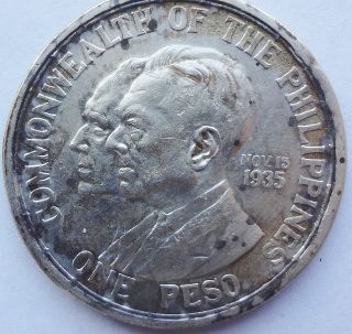 1936 Philippines One Peso 90 Silver Roosevelt Quezon Low Coin - Sea Salvage photo