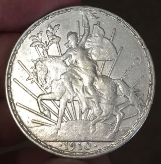 Mexico 1910 $1 Horse Rider Peso Caballito Silver Coin,  Long 9,  See Imgs. , photo