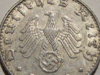 1940 Old Antique Wwii Nazi Hitler Germany 3rd Reich Berlin 50 Pfennig War Coin photo